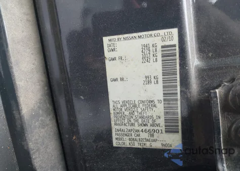 2010 Nissan Altima 2.5 S из США, поврежденный, VIN 1N4AL2AP2AN466901